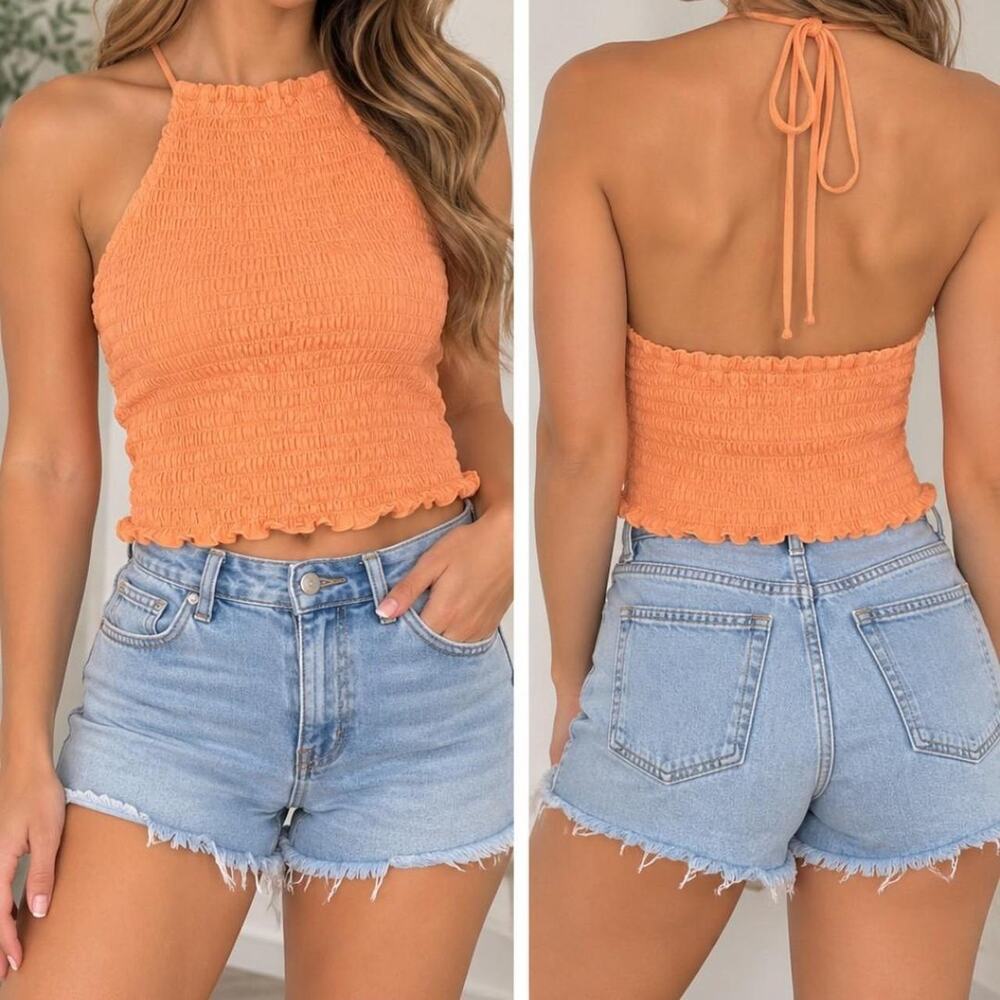 Old Navy Orange ruched halter top